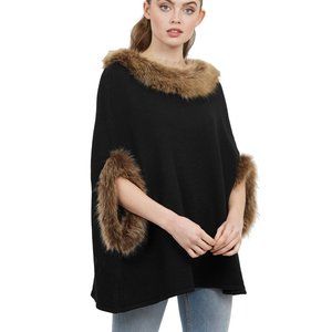 LOVE TOKEN Walter Knit Poncho w/ Genuine Fur Trim
